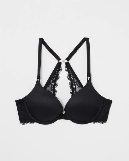 BLACK Push-Up Plunge Bra with Lace