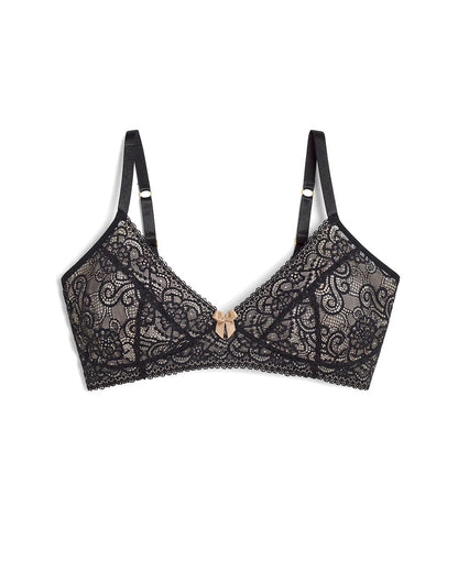 BLACK Wireless Pocketed Lace Bra