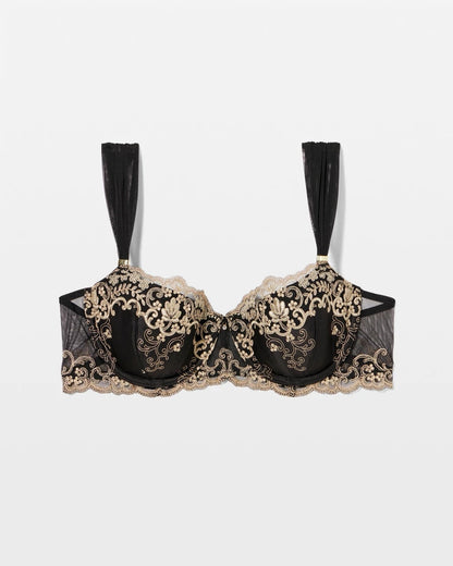 BLACK Venice Lace Embroidered Balconette Bra