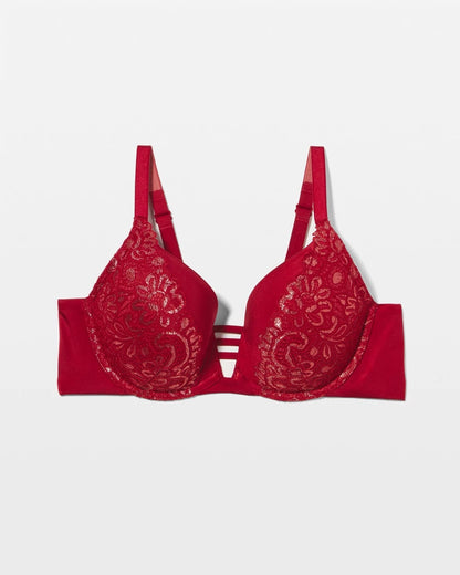 PAINT THE TOWN RED LUREX Push-up Plunge Bra with Lace