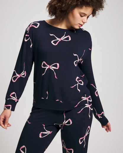 BELOVED BOWS GRAND NAVY Long-Sleeve Pajama Top