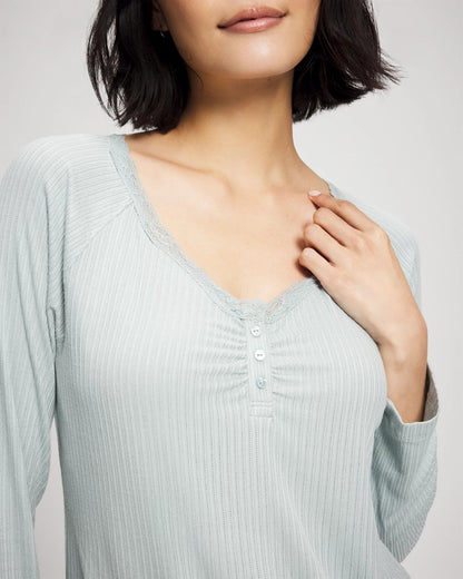 GREEN MIST Pointelle Long Sleeve Pajama Top
