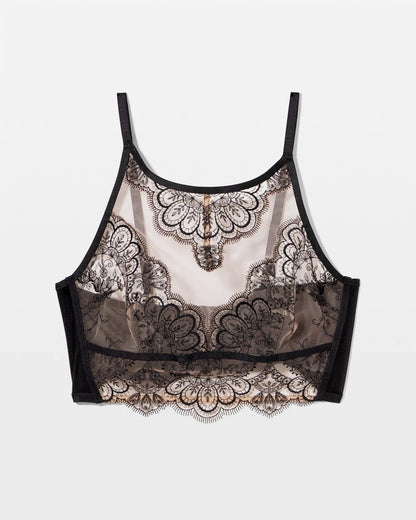 BLACK W/ SANDALWOOD Tattoo Lace Embroidered High Neck Bralette