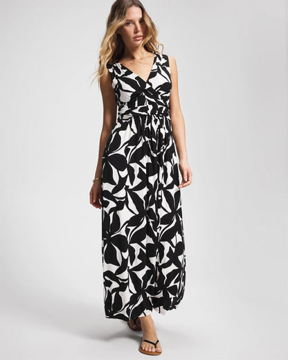 MEANDERING LEAF BLACK Goddess Maxi Bra Dress