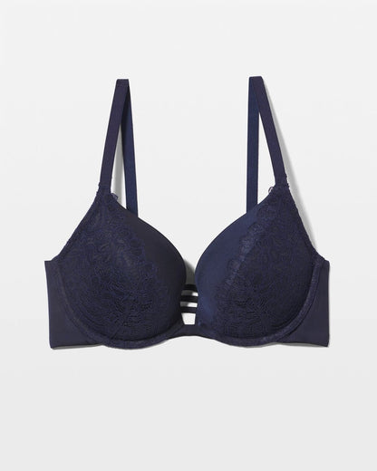 NIGHTFALL NAVY Push-up Plunge Bra with Lace