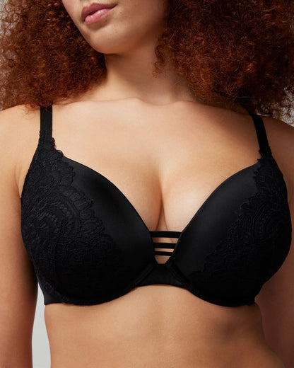 BLACK Push-up Plunge Bra with Lace