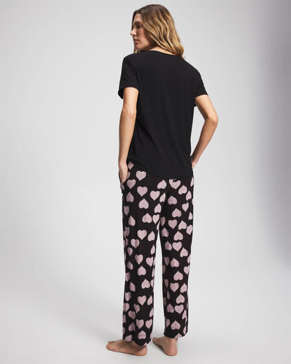 MANDALA HEARTS BLACK Short Sleeve + Pant Pajama Set