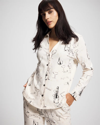 FIZZ THE SEASON FOIL Long-Sleeve Notch Collar Pajama Top