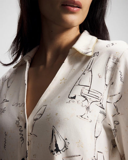 FIZZ THE SEASON FOIL Long-Sleeve Notch Collar Pajama Top