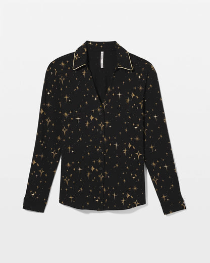 STELLAR SCENE BLACK/FOIL Long-Sleeve Notch Collar Pajama Top
