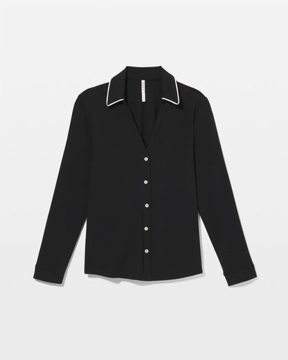 BLACK Long-Sleeve Notch Collar Pajama Top