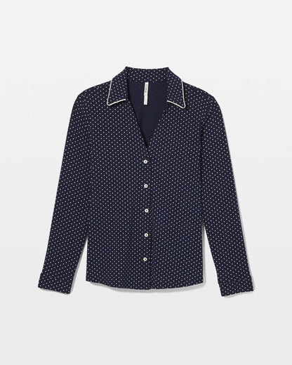 METRO DOT NAVY Long-Sleeve Notch Collar Pajama Top