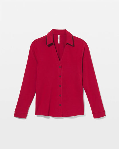 PAINT THE TOWN RED Long-Sleeve Notch Collar Pajama Top