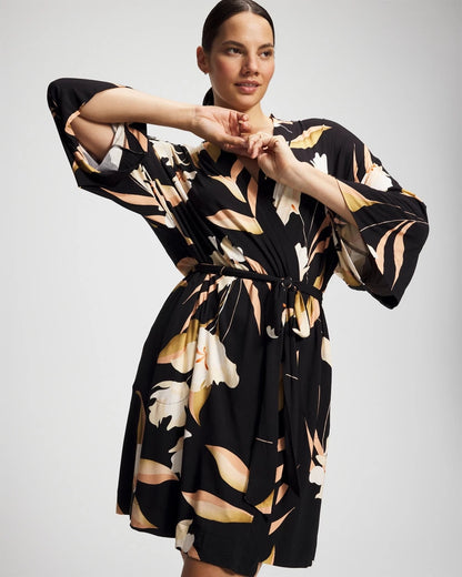 MYSTIC BLOOMS BLACK MID Short Robe