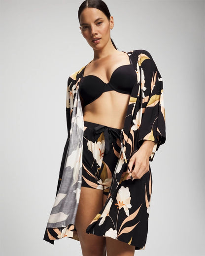 MYSTIC BLOOMS BLACK MID Short Robe