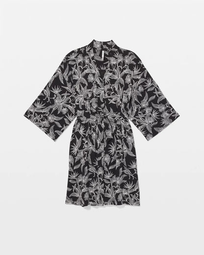 PLUMERIA BLOOMS BLK CH Short Robe