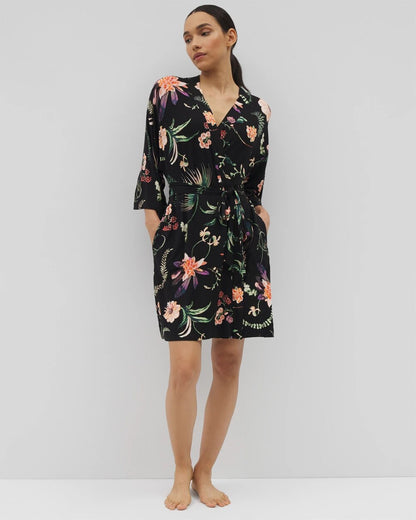 PARADISE PLUMES BLACK Short Robe