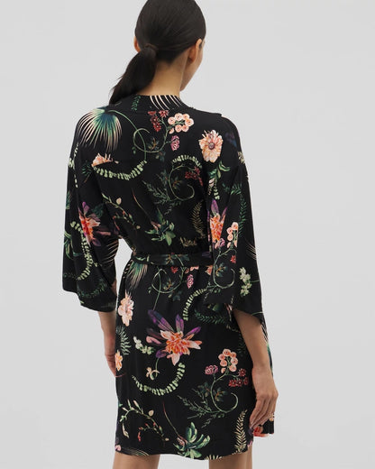 PARADISE PLUMES BLACK Short Robe