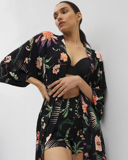 PARADISE PLUMES BLACK Short Robe