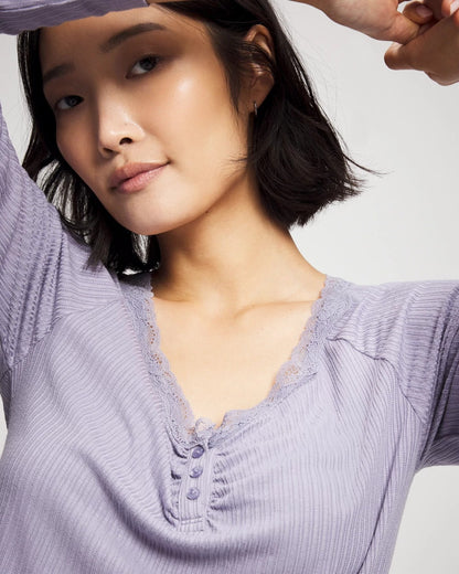 LAVENDER CLOUD Pointelle Long Sleeve Pajama Top