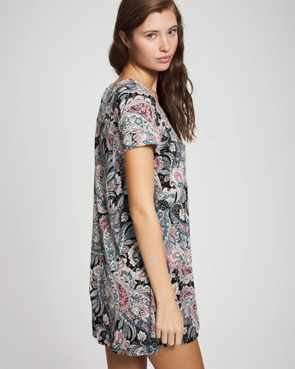 REGAL PAISLEY BLACK Short Sleeve Scoop Neck Sleepshirt
