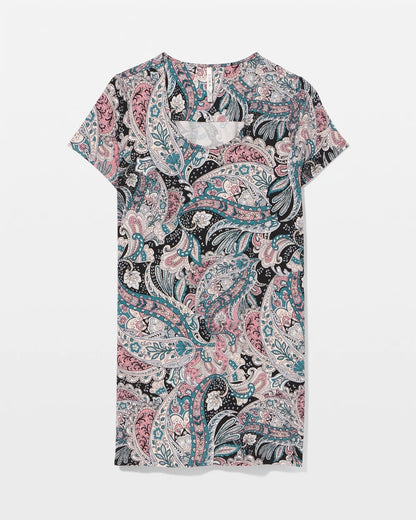 REGAL PAISLEY BLACK Short Sleeve Scoop Neck Sleepshirt