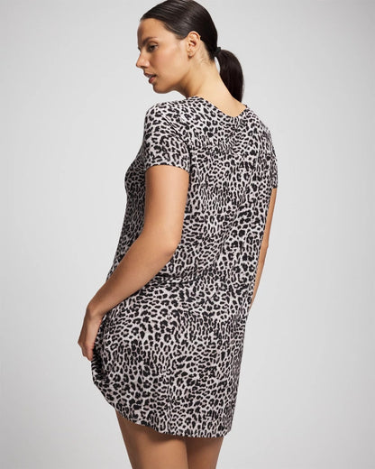 DIVINE LEOPARD TAUPE Short Sleeve Scoop Neck Sleepshirt