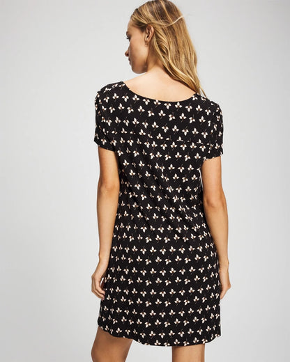 PEACEFUL PETALS BLACK Short Sleeve Scoop Neck Sleepshirt
