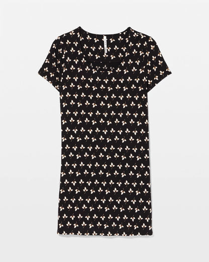 PEACEFUL PETALS BLACK Short Sleeve Scoop Neck Sleepshirt