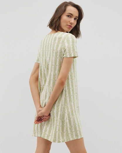 CHILL STRIPE CHAMPAGNE Short Sleeve Scoop Neck Sleepshirt