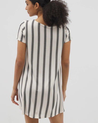 HAMPTON STRIPE BLACK Short Sleeve Scoop Neck Sleepshirt