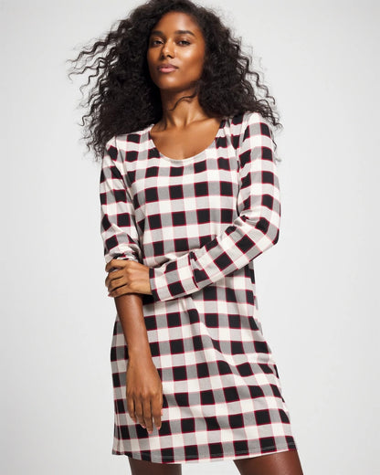 DREAMSCAPE PLAID BLACK Long-Sleeve Sleepshirt