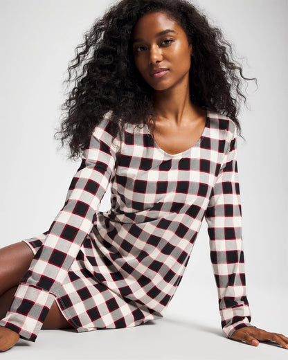 DREAMSCAPE PLAID BLACK Long-Sleeve Sleepshirt