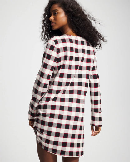 DREAMSCAPE PLAID BLACK Long-Sleeve Sleepshirt
