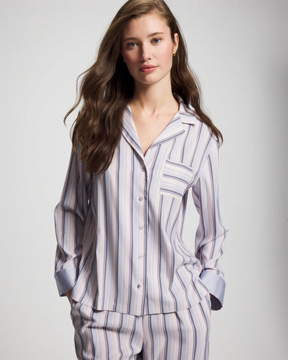 RELAX STRIPE BLUE OPAL Long-Sleeve Notch Collar