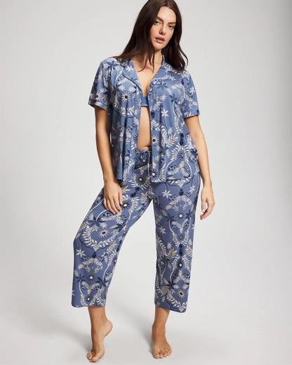 BOTANICAL TILE SUNDOWN Short Sleeve Notch Collar Pajama Top