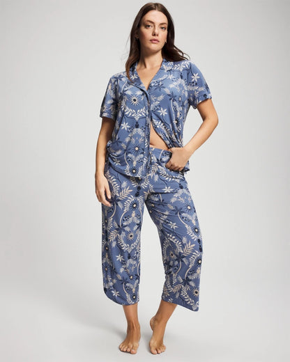 BOTANICAL TILE SUNDOWN Piped Crop Pajama Pants