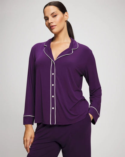 BLACKBERRY Long Sleeve Notch Collar w/ Piped Placket Pajama Top