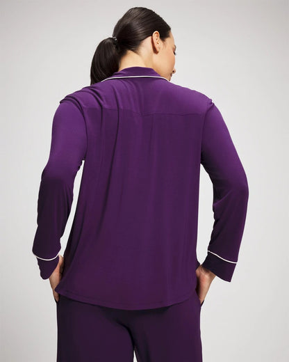 BLACKBERRY Long Sleeve Notch Collar w/ Piped Placket Pajama Top