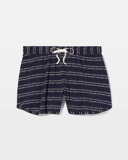 BOHO STRIPE NAVY Curved Hem Pajama Shorts