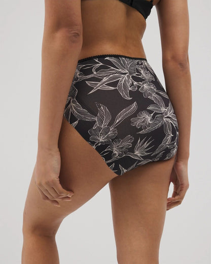 PLUMERIA BLOOMS BLK CH Vanishing Edge Microfiber Modern Brief Panty with Lace