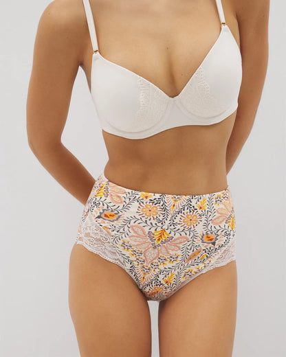 VINE PAISLEY CHAMPAGNE M Tummy High-Waist Brief Panty with Lace