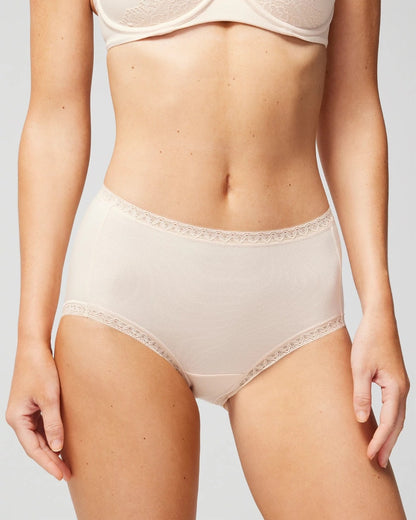 PALE SAND Cotton Brief Panty with Lace Trim