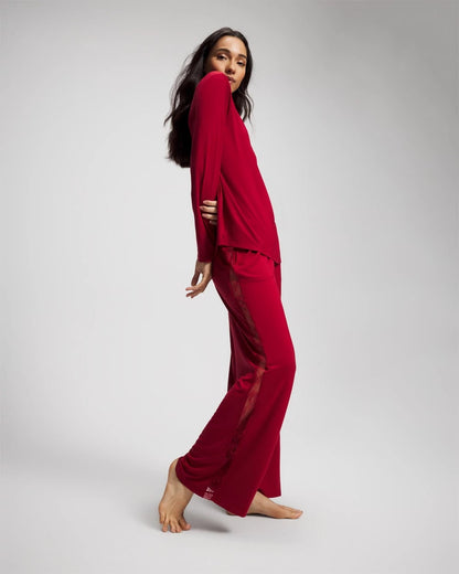 PAINT THE TOWN RED Lace Long Sleeve Pajama Top