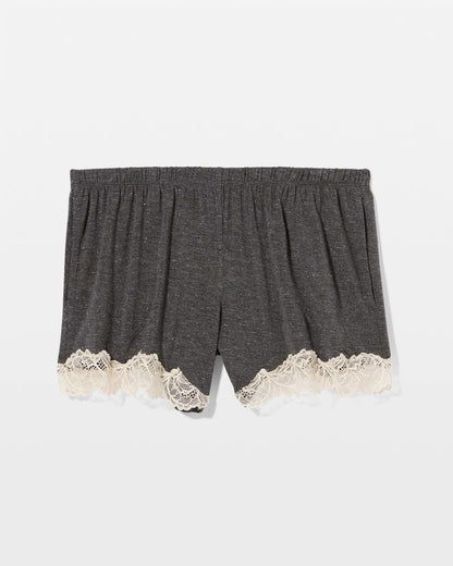 CHARCOAL HEATHER W/ SHINE Lace Trim Pajama Short