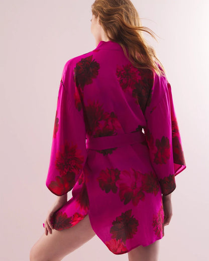 VA VA BLOOMS PINK Silk Chiffon Short Robe
