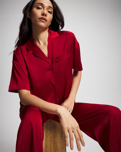 PAINT THE TOWN RED Short Sleeve Notch Collar Pajama Top