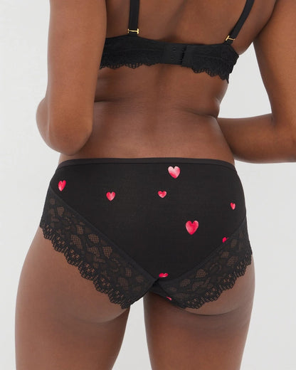 FLOATING HEARTS BLACK RED Hipster Panty with Enchanting Lace