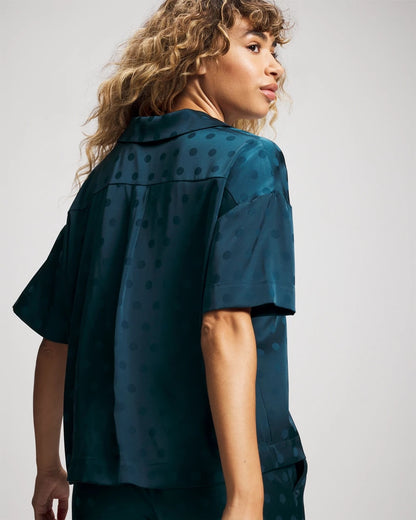 DRAMA DOTS DARK HARBOUR Jacquard Dot Relaxed Notch Collar Pajama Top