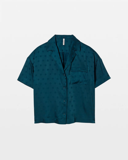 DRAMA DOTS DARK HARBOUR Jacquard Dot Relaxed Notch Collar Pajama Top